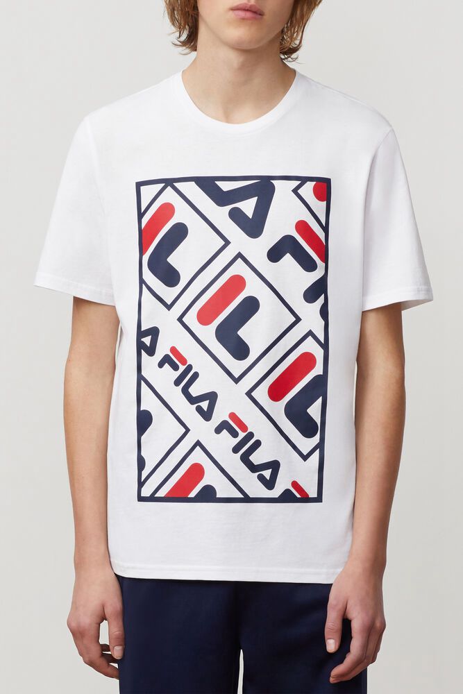 Fila T-Shirt Mens White Adao Graphic - Ireland 69472-PRNT